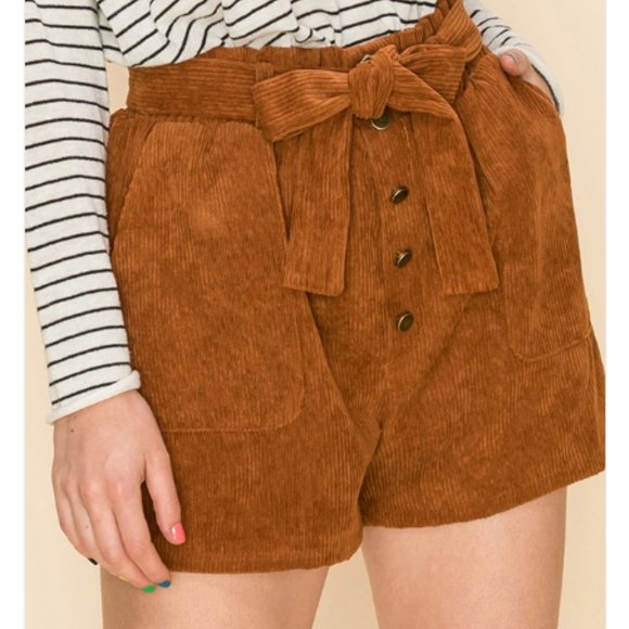 Pants - PAPER BAG CORDUROY SHORTS WITH POCKETS